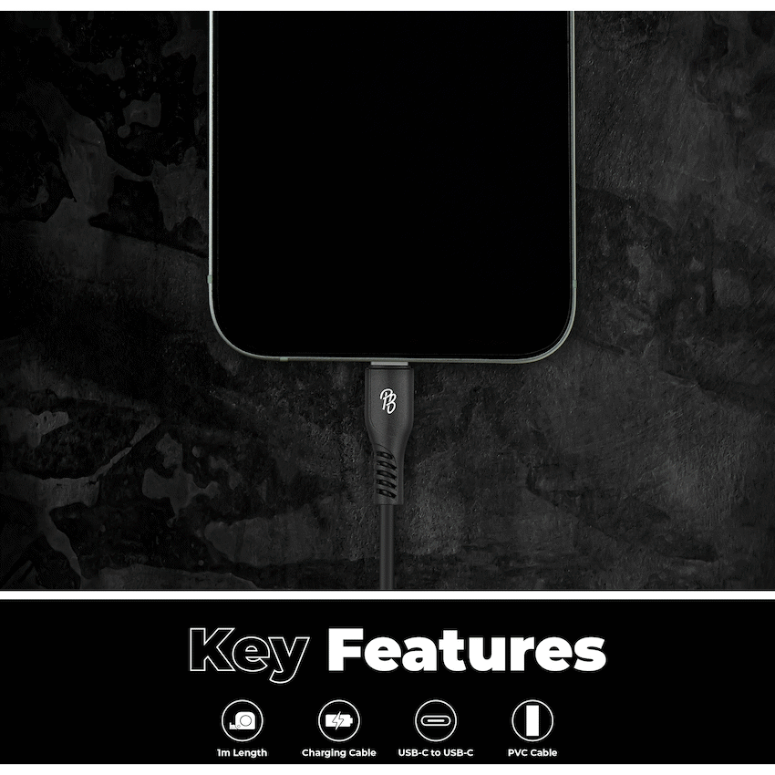 Pro Bass Mobile Accessories Pro Bass Fuse Series 1m Type-C to Type-C Cable - Black