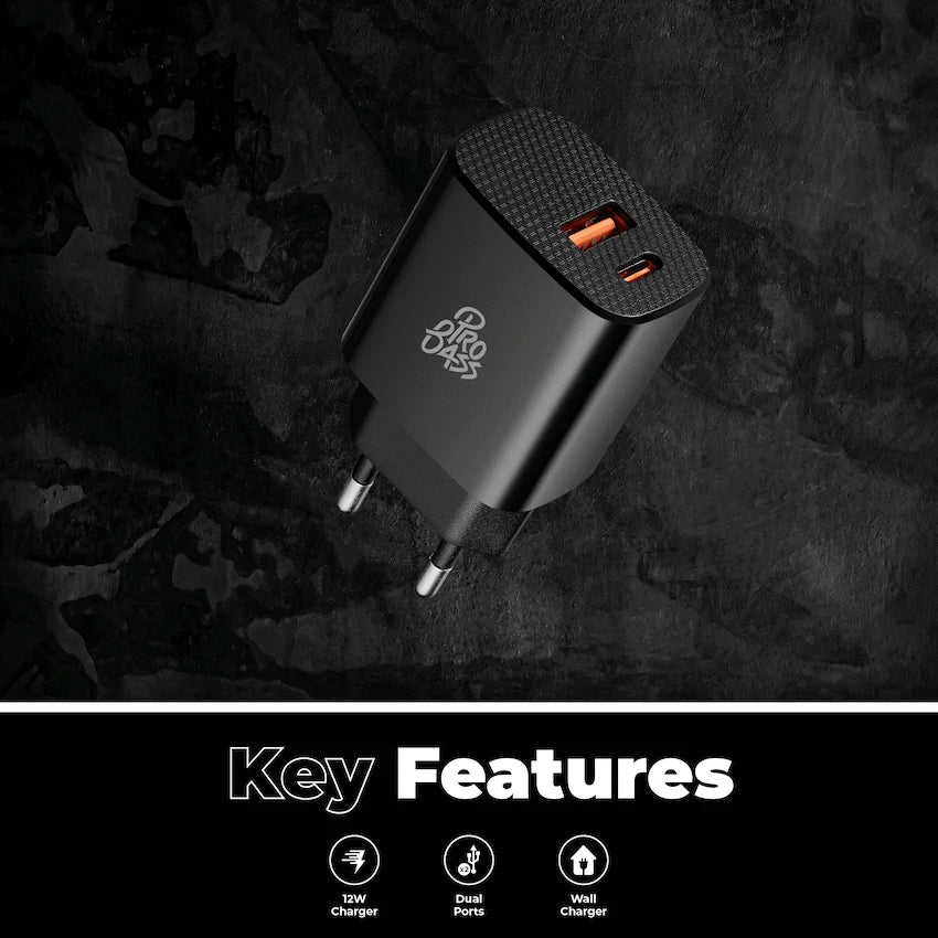 Pro Bass Mobile Accessories Pro Bass PowerCharge Series 12w Dual USB and Type-C Wall Charger - Black