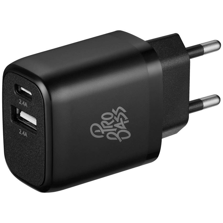 Pro Bass Mobile Accessories Pro Bass PowerCharge Series 12w Dual USB and Type-C Wall Charger - Black