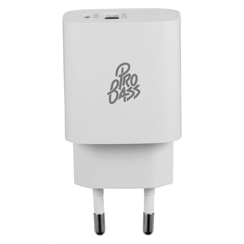 Pro Bass Mobile Accessories Pro Bass Rapidcharge Series 20w+18w Dual USB and Type-C Wall Charger - White