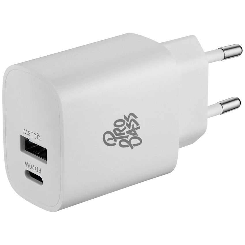 Pro Bass Mobile Accessories Pro Bass Rapidcharge Series 20w+18w Dual USB and Type-C Wall Charger - White