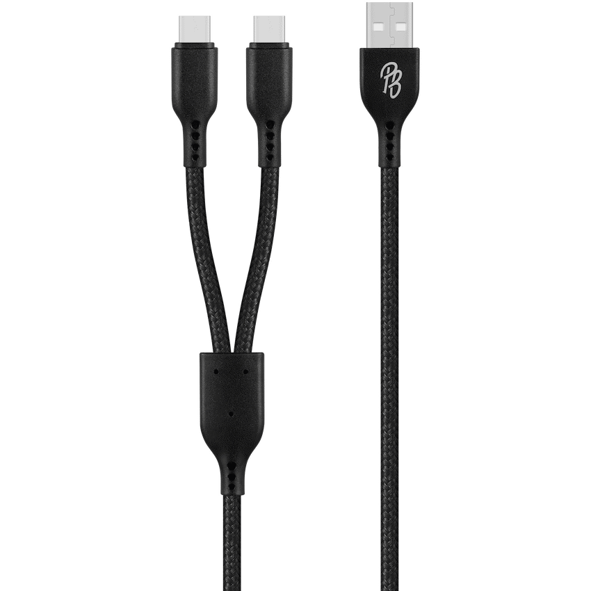 Pro Bass Pro Bass Cord Series 1.2m 15w USB-A to 2x USB-C Braided - Black
