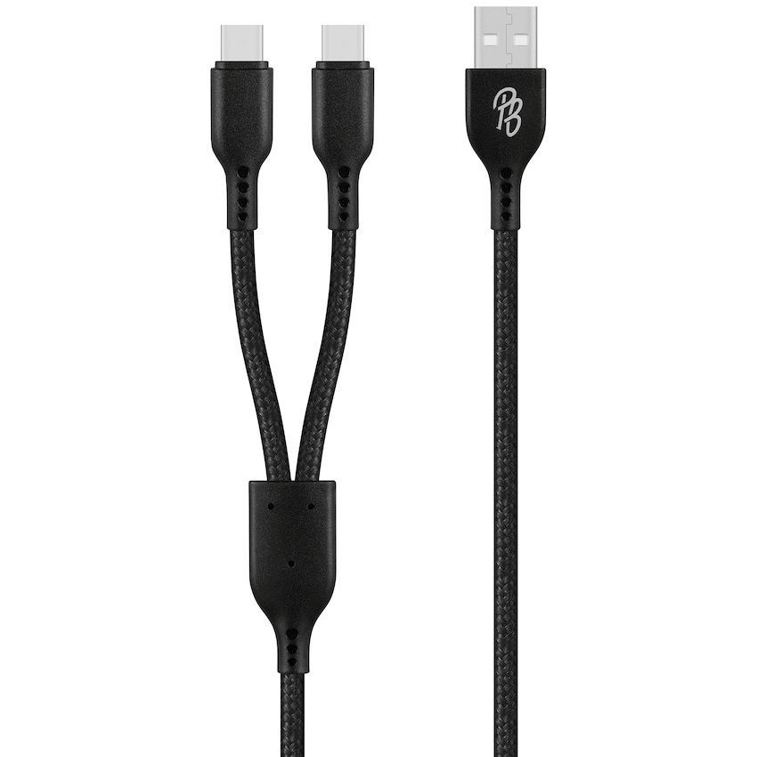 Pro Bass Pro Bass Cord Series 1.2m 15w USB-A to 2x USB-C Braided - Black