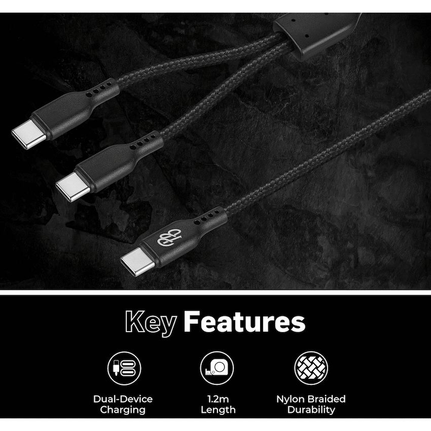 Pro Bass Pro Bass Cord Series 1.2m 15w USB-C to 2x USB-C Braided - Black
