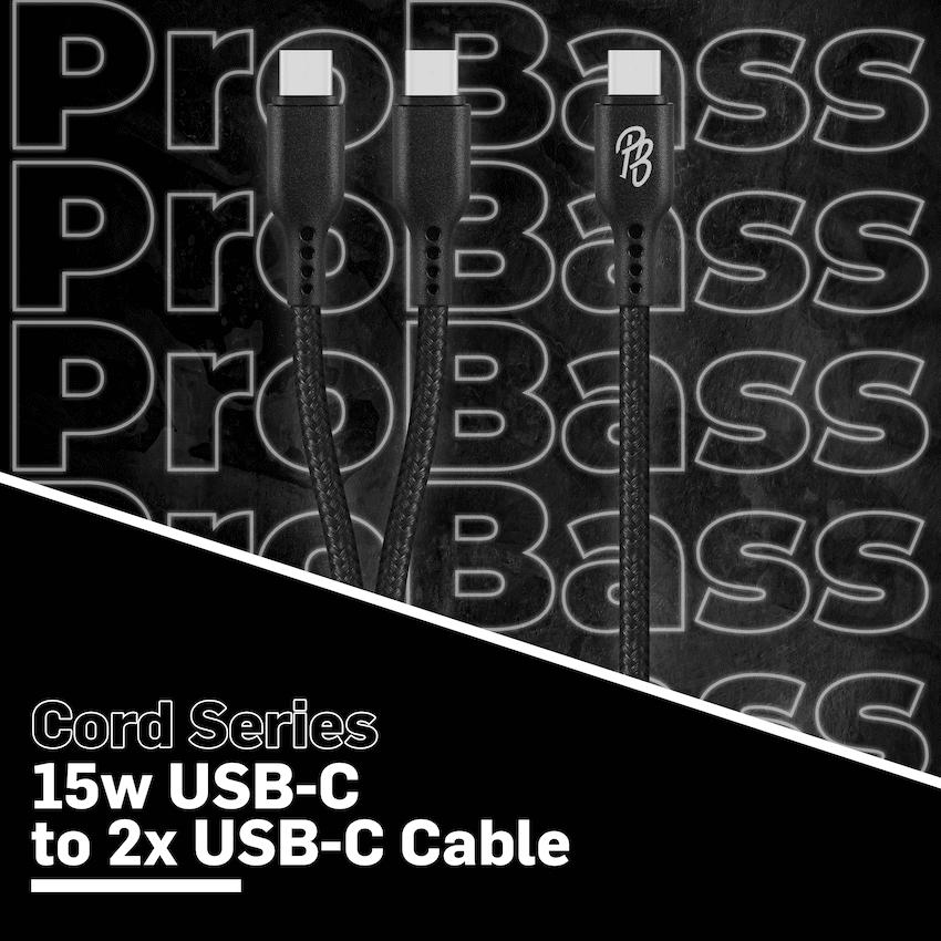 Pro Bass Pro Bass Cord Series 1.2m 15w USB-C to 2x USB-C Braided - Black