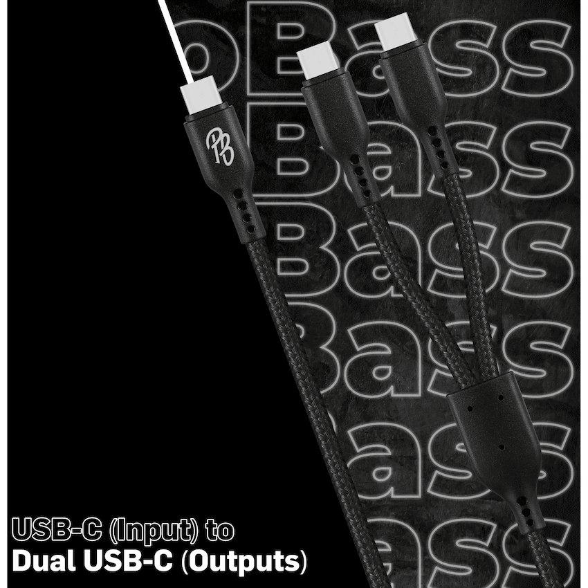Pro Bass Pro Bass Cord Series 1.2m 15w USB-C to 2x USB-C Braided - Black