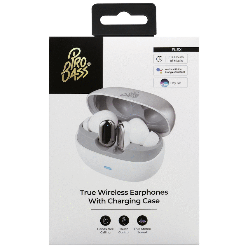 Pro Bass Pro Bass Flex Series TWS Earphone - White + Grey