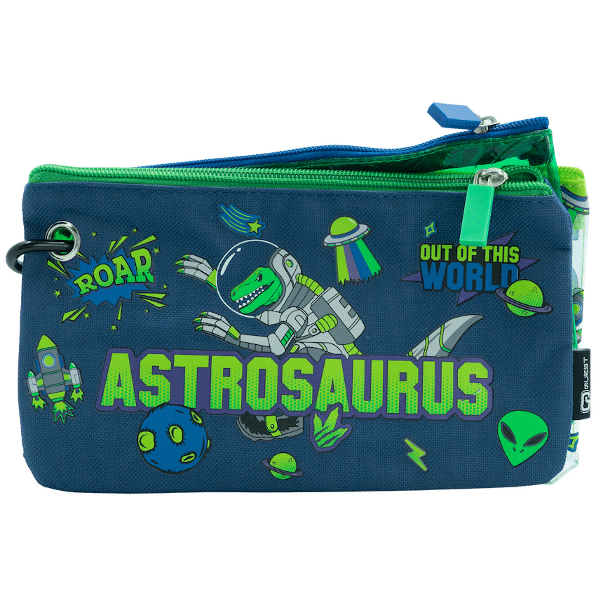 Quest Education and learning Quest 3 Piece Pencil Case Set - Astrosaurus - Green