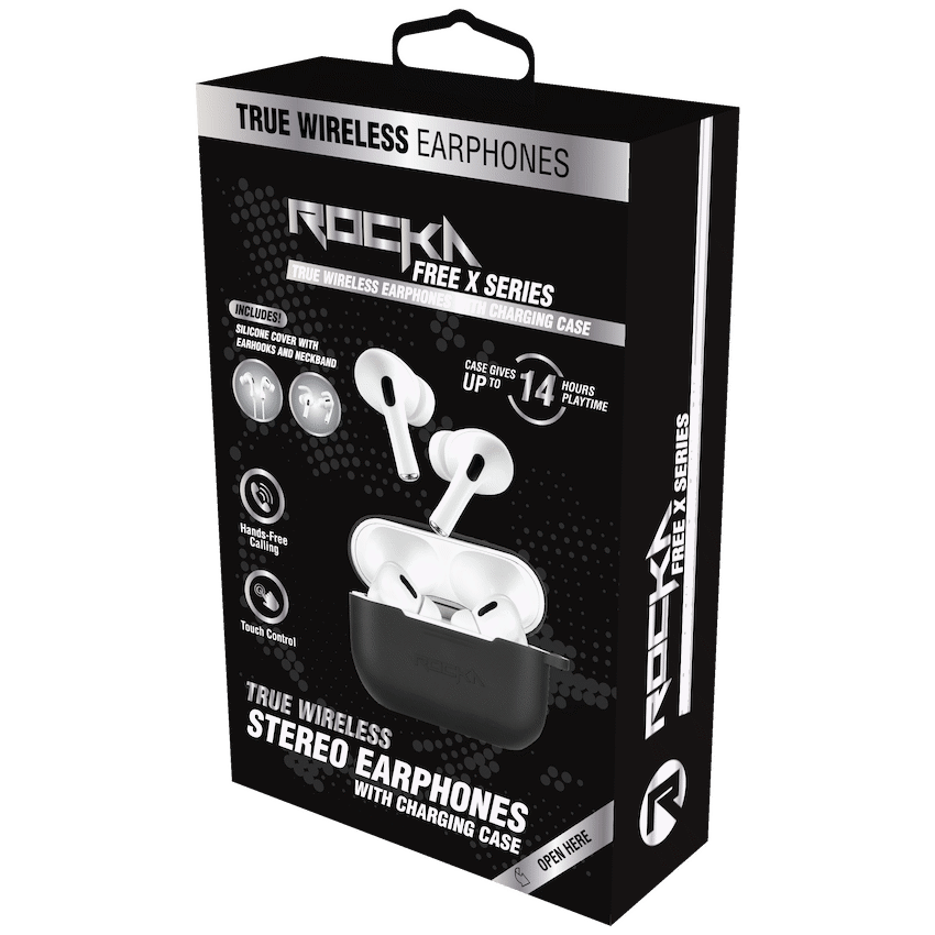Rocka Audio Rocka Free X Series TWS Earphones + Charging Case - White Case + Black Cover