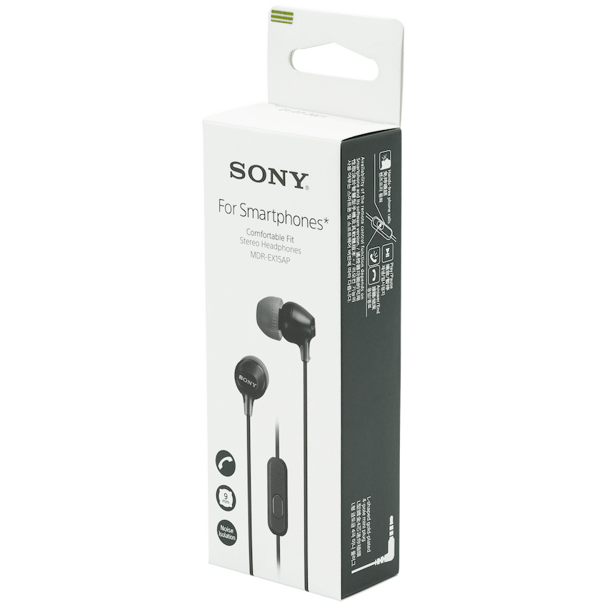Sony Audio Sony MDR-EX15AP (Black) In-Ear Earphone with Mic for iPhone - Android - BlackBerry