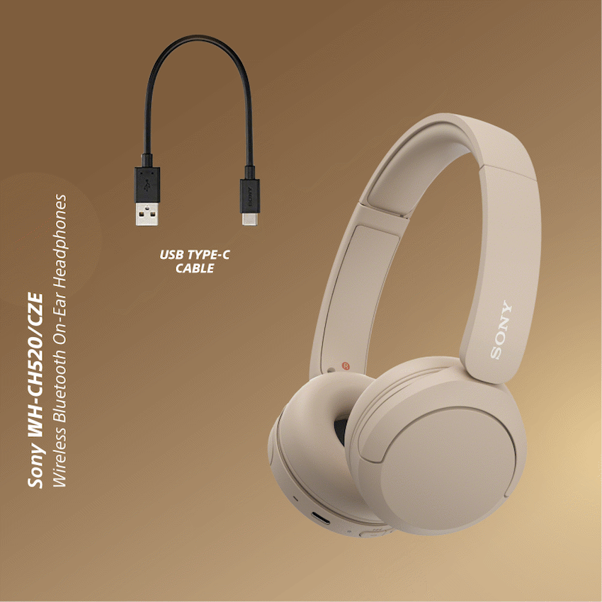 Sony Audio Sony WH-CH520 (Beige) Bluetooth On-Ear Headphones