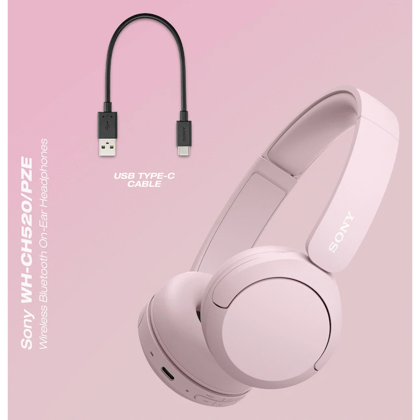 Sony Audio Sony WH-CH520 (Pink) Bluetooth On-Ear Headphones