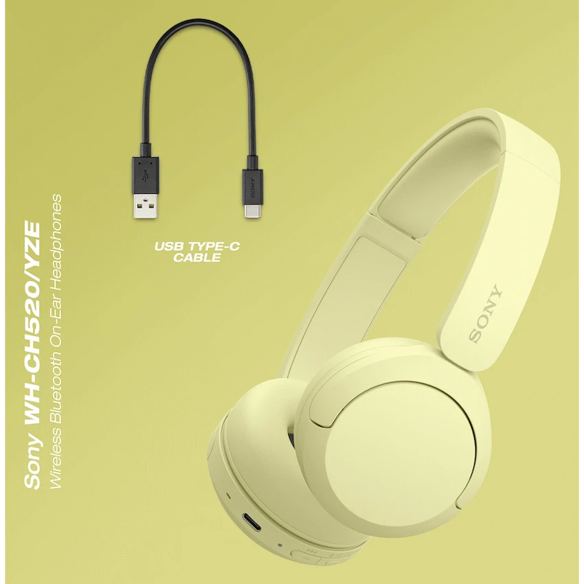 Sony Audio Sony WH-CH520 (Yellow) Bluetooth On-Ear Headphones