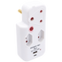 Switched Electrical Switched 3-Way Medium Surge Adaptor with Type-C + USB - White