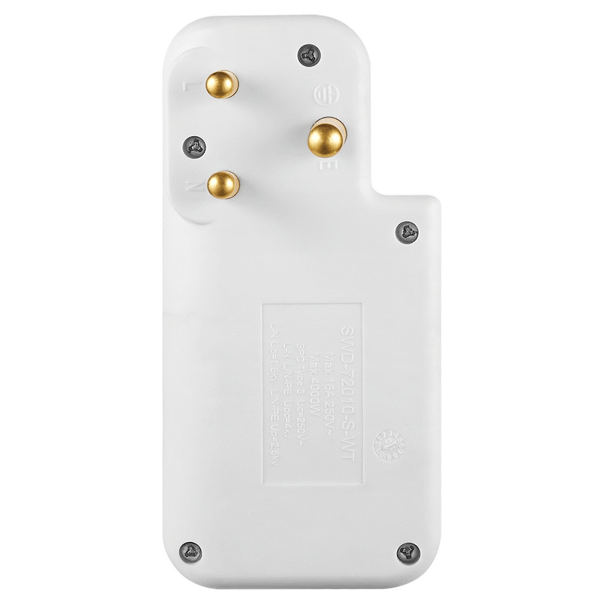 Switched Electrical Switched 3-Way Medium Surge Adaptor with Type-C + USB - White