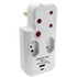 Switched Electrical Switched 3-Way Medium Surge Adaptor with Type-C + USB - White