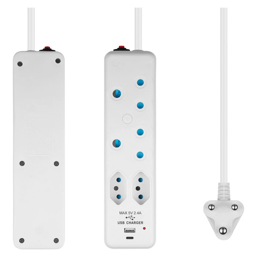 Switched Electrical Switched 4-Way Extension Lead with 1x Type-C + 1x USB - 2m