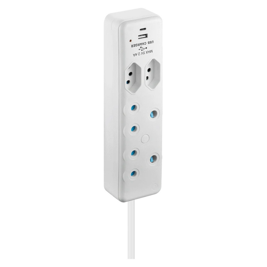Switched Electrical Switched 4-Way Extension Lead with 1x Type-C + 1x USB - 2m