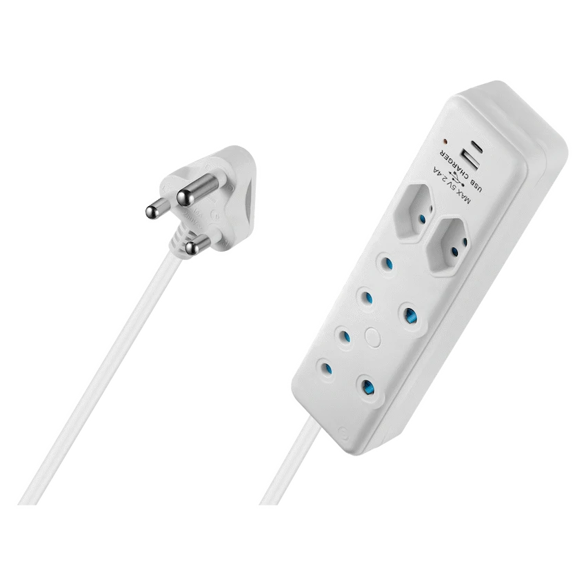 Switched Electrical Switched 4-Way Extension Lead with 1x Type-C + 1x USB - 4m