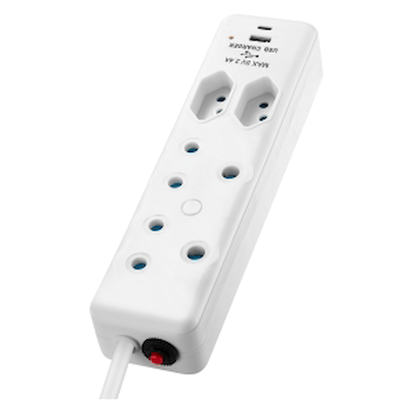 Switched Electrical Switched 4-Way Extension Lead with 1x Type-C + 1x USB - 4m