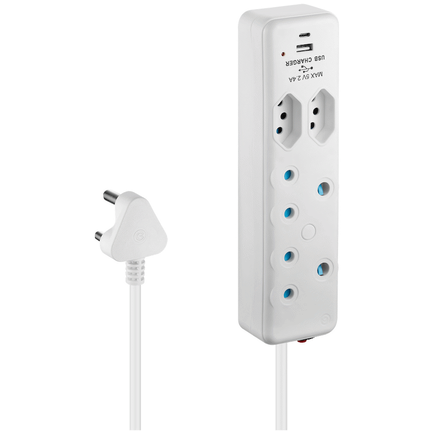 Switched Electrical Switched 4-Way Extension Lead with 1x Type-C + 1x USB - 4m