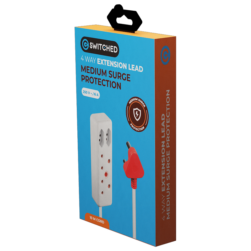 Switched Electrical Switched 4-Way Medium Surge Extension Lead 10m