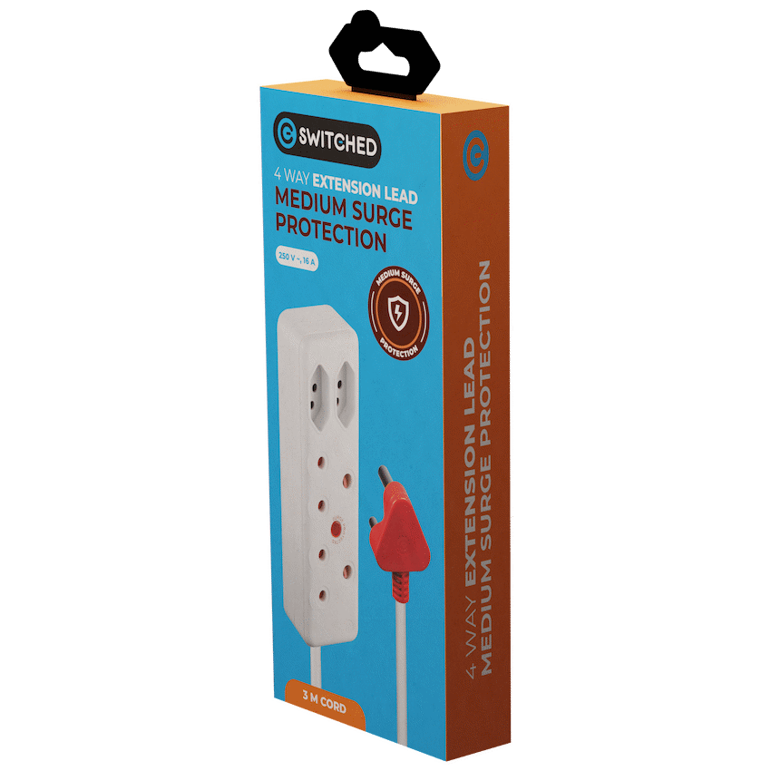 Switched Electrical Switched 4-Way Medium Surge Extension Lead 3m