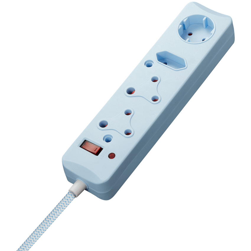 Switched Electrical SWITCHED 4 Way Medium Surge Protected Multiplug 0.5M Braided Cord Blue