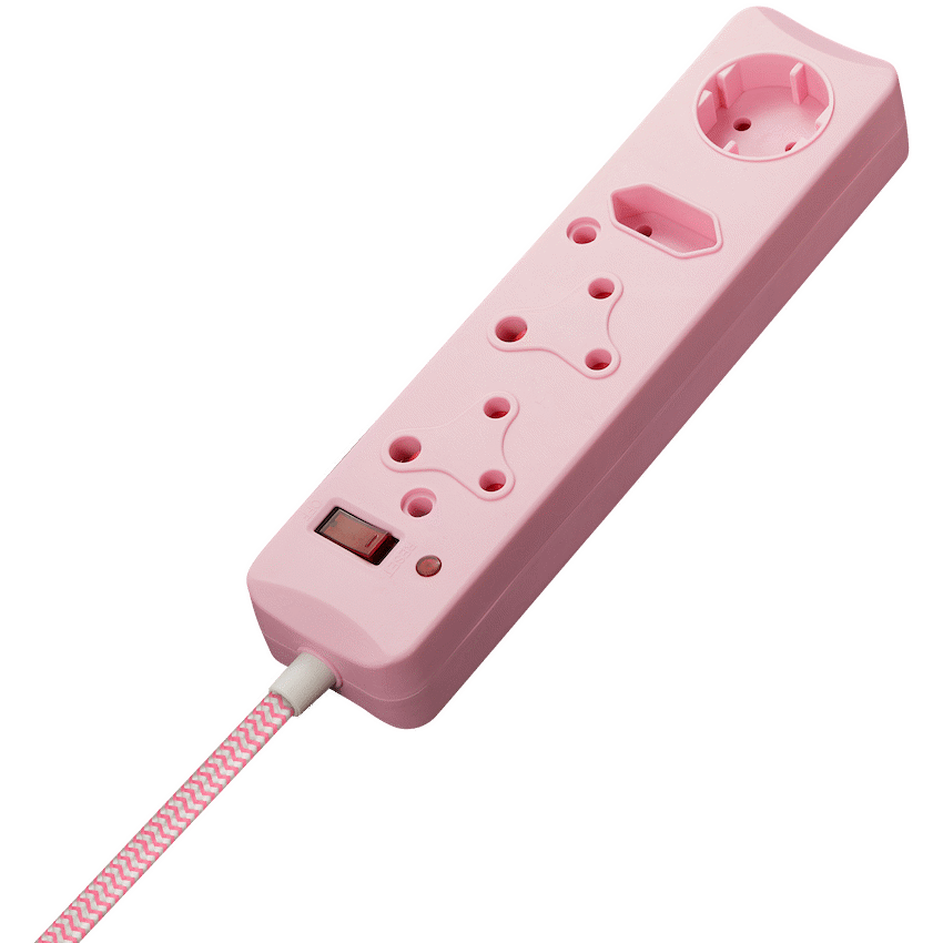 Switched Electrical SWITCHED 4 Way Medium  Surge Protected Multiplug 0.5M Braided Cord Pink
