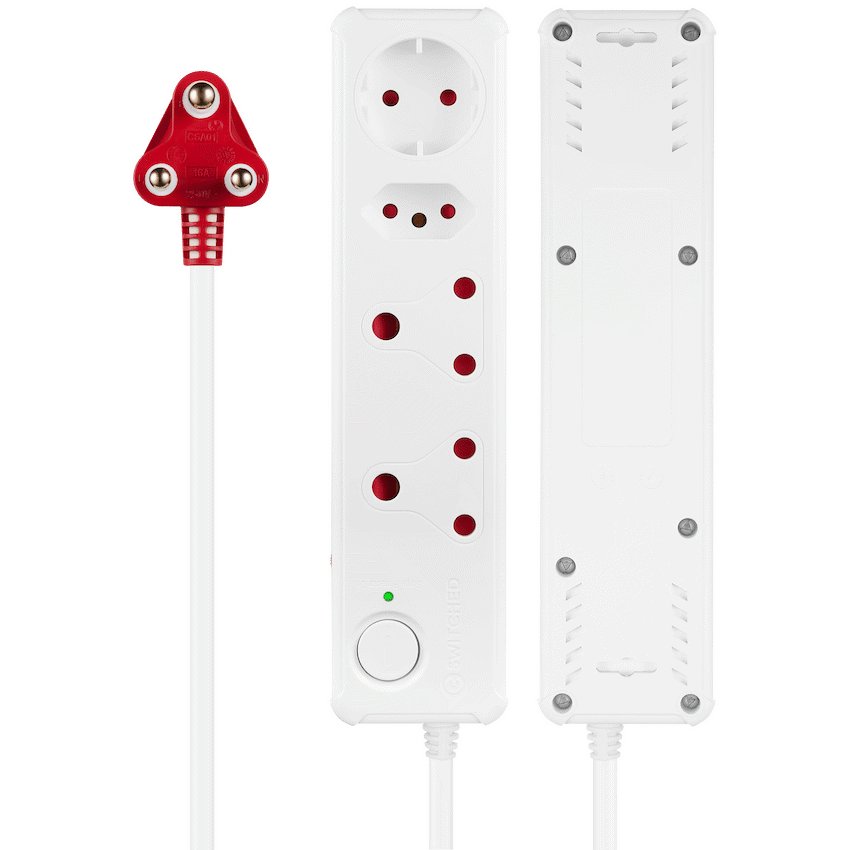 Switched Electrical Switched 4-Way Medium Surge-Protected Multiplug 0.5m Cord - White