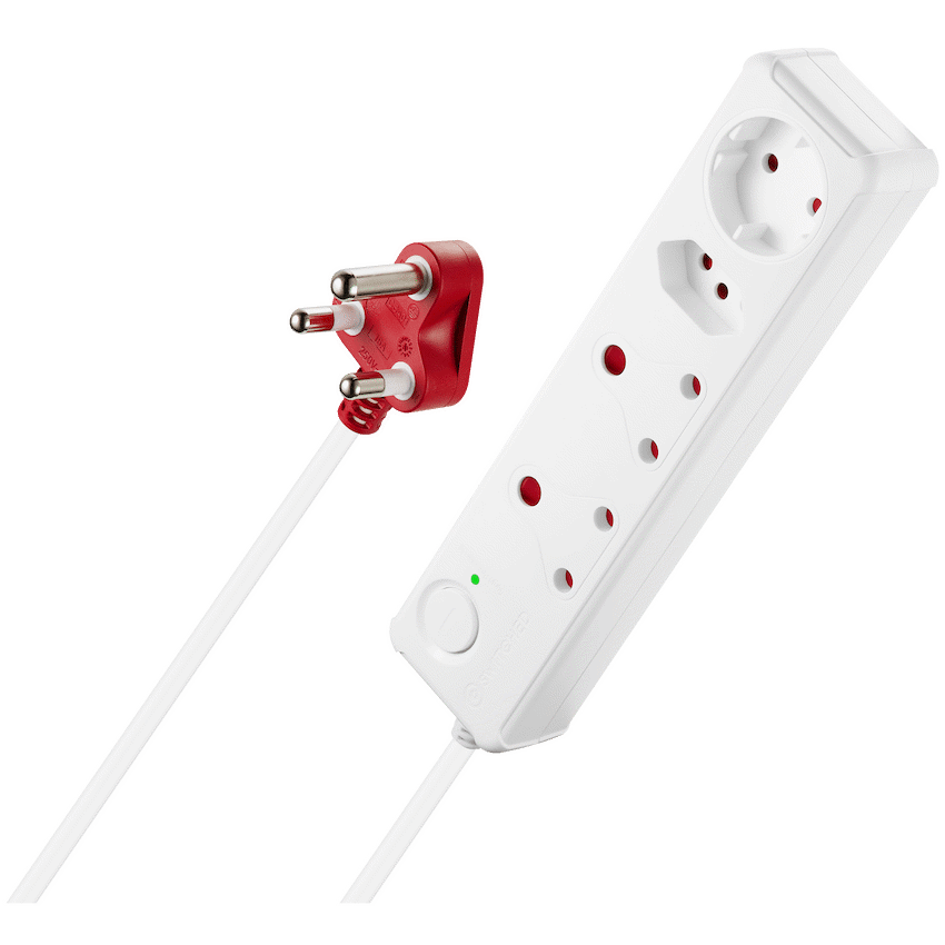 Switched Electrical Switched 4-Way Medium Surge-Protected Multiplug 0.5m Cord - White