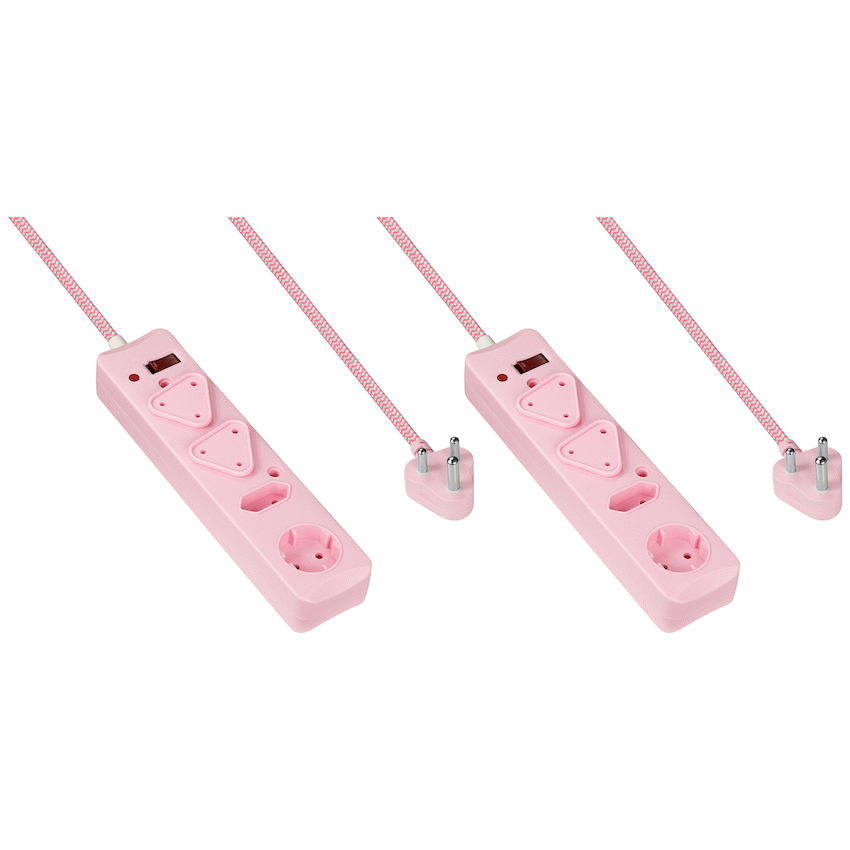 Switched Electrical SWITCHED 4 Way Surge Multiplug 0.5M Braided Cord Pink