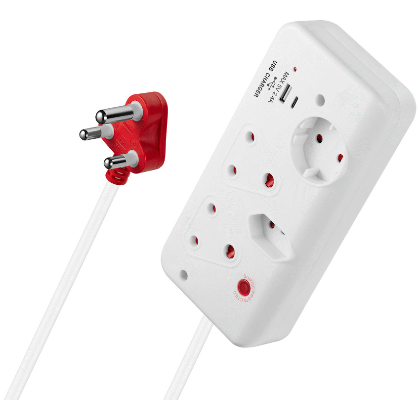 Switched Electrical Switched 4-Way with 1x Type-C + 1x USB 2.4a Socket Medium Surge-Protected 0.5m