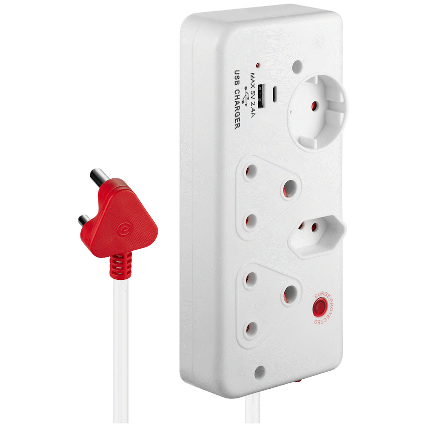 Switched Electrical Switched 4-Way with 1x Type-C + 1x USB 2.4a Socket Medium Surge-Protected 0.5m