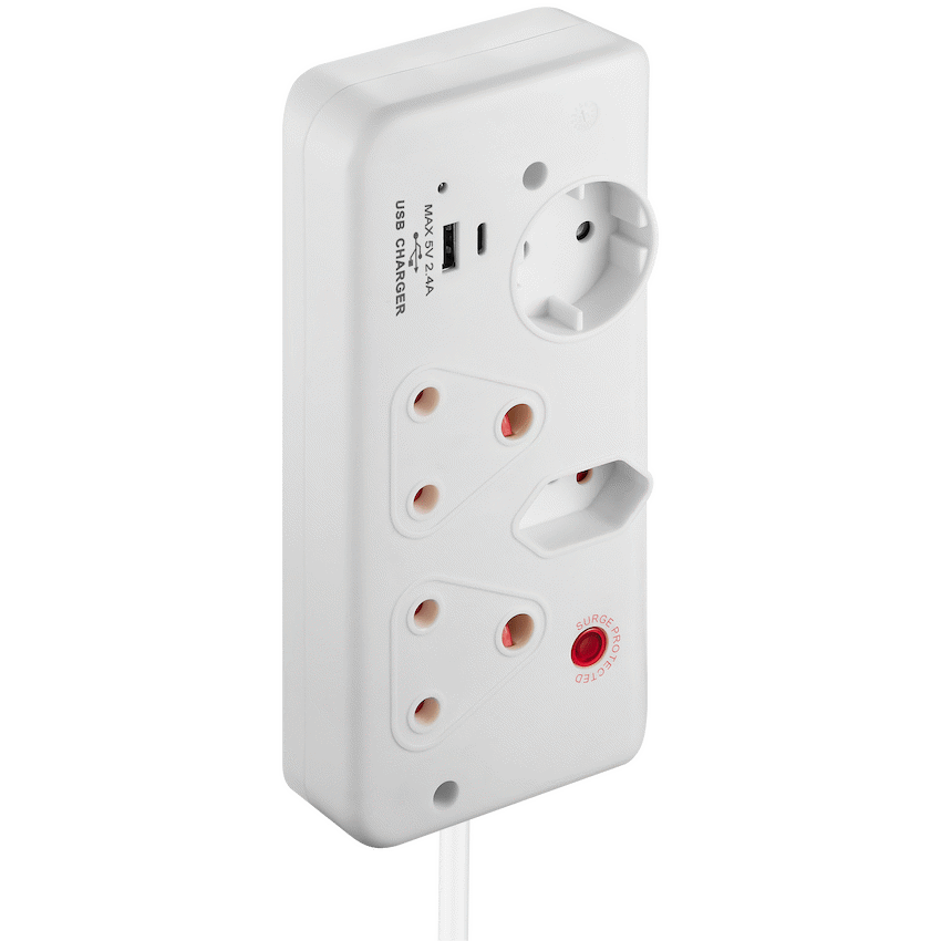 Switched Electrical Switched 4-Way with 1x Type-C + 1x USB 2.4a Socket Medium Surge-Protected 0.5m