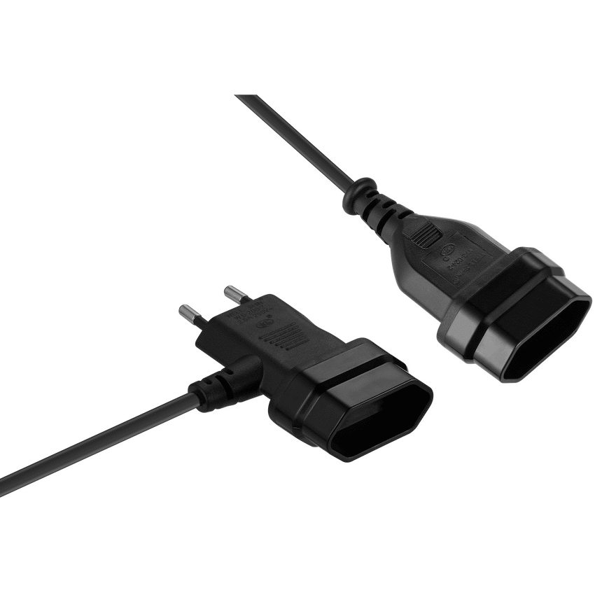 Switched Electrical Switched Easy Cable Extender 2-Pin Euro to T-Shape AC 2-Pin Euro Socket 2m - Black