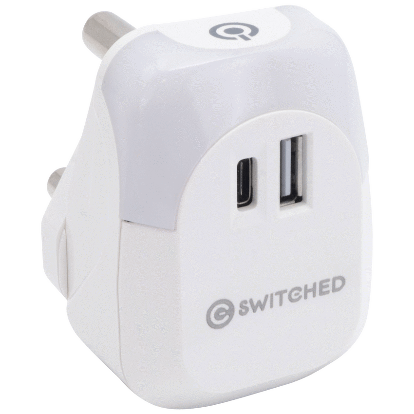 Switched Electrical Switched Halo Fast Charge Power Adaptor, USB and Type-C Ports, Output 20w - Soft Touch Night Light