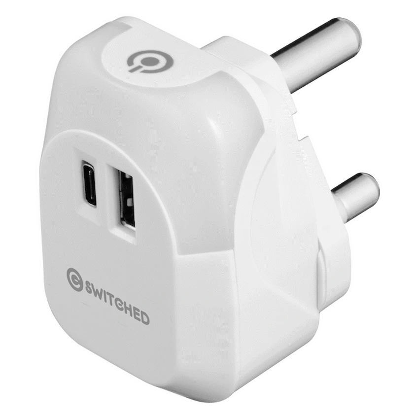 Switched Electrical Switched Halo Fast Charge Power Adaptor, USB and Type-C Ports, Output 20w - Soft Touch Night Light