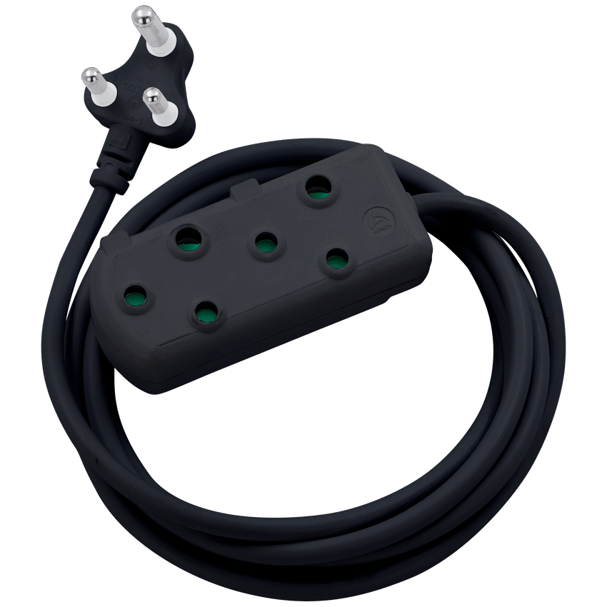 Switched Electrical Switched Heavy Duty Side by Side (SBS) Extension Leads 5m - Black