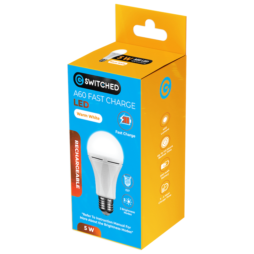 Switched Lighting Switched 5w A60 Rechargeable Fast Charge E27 LED WW