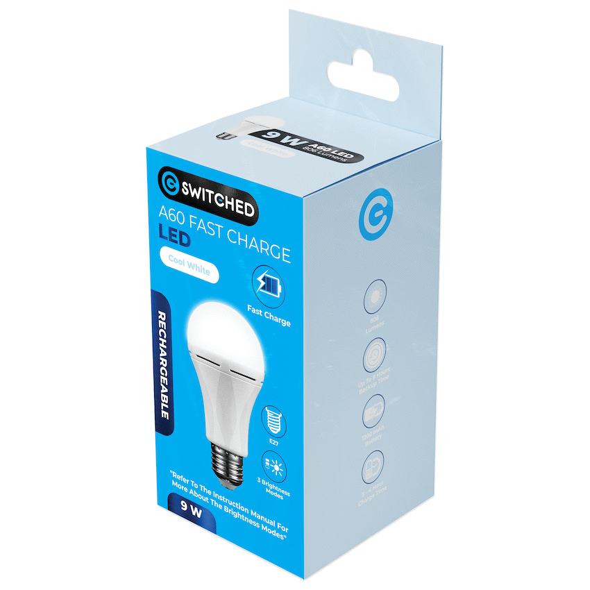 Switched Lighting Switched 9w A60 Rechargeable Fast Charge E27 LED CW