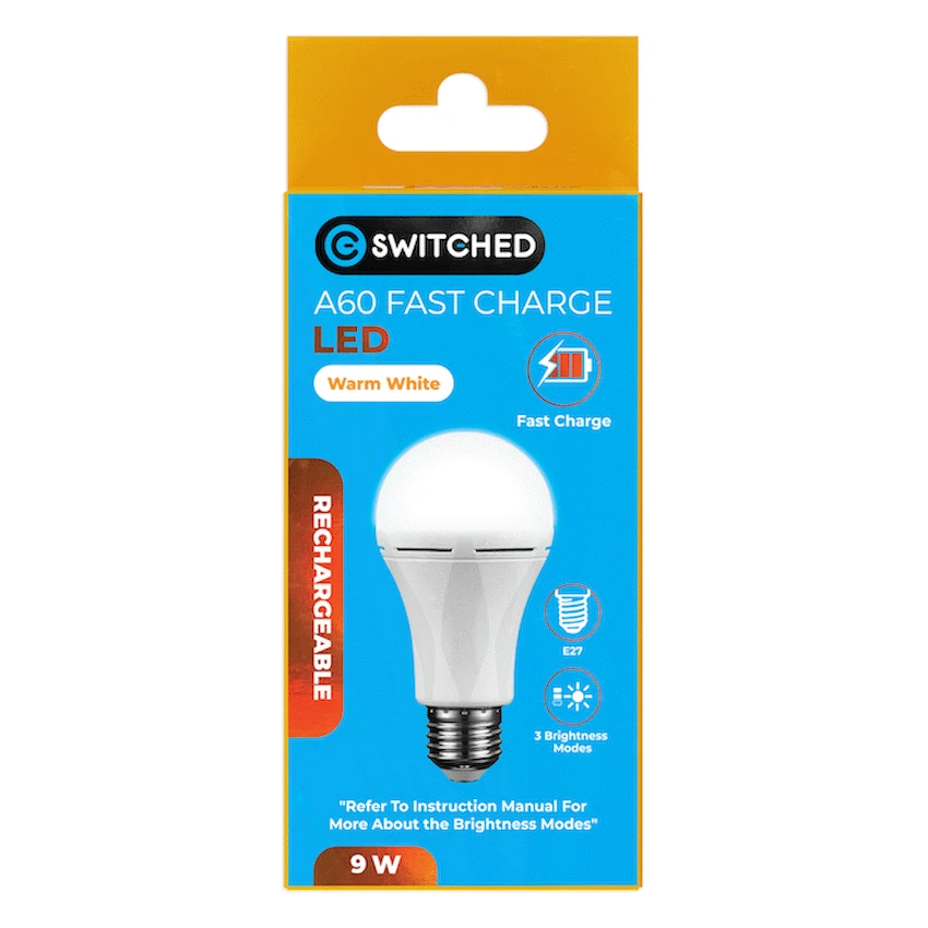 Switched Lighting Switched 9w A60 Rechargeable Fast Charge E27 LED - WW
