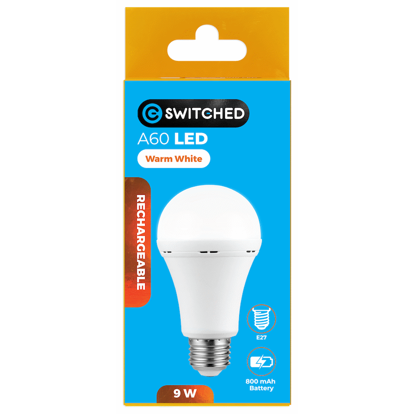 Switched Lighting Switched 9w A60 Rechargeable LED Light Bulb - E27 - Warm White