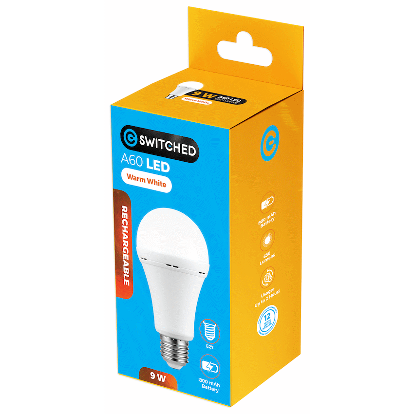 Switched Lighting Switched 9w A60 Rechargeable LED Light Bulb - E27 - Warm White