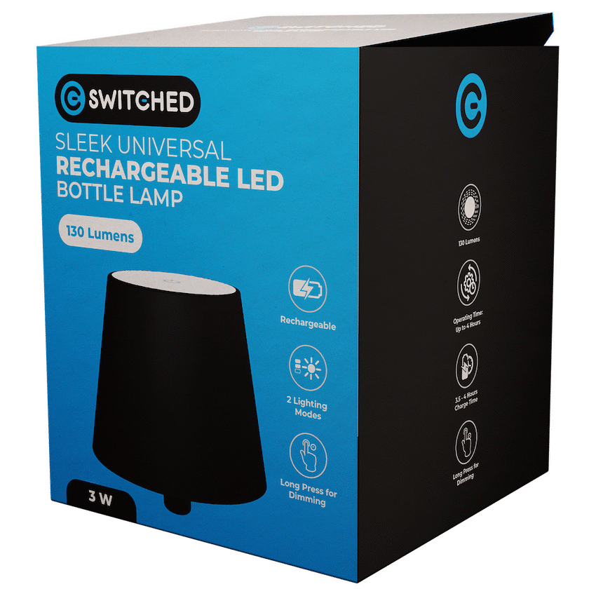 Switched Lighting SWITCHED Sleek Series - Universal Rechargeable LED Bottle lamp - Black