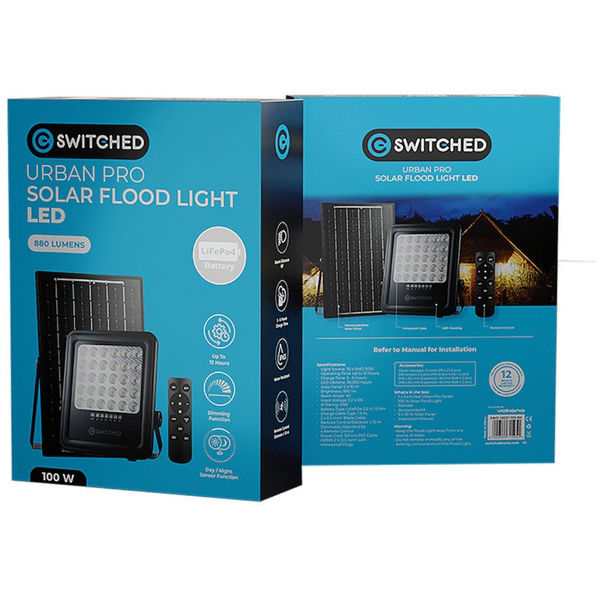 Switched Lighting Switched Urban PRO Series - 100w Solar Floodlight with Remote