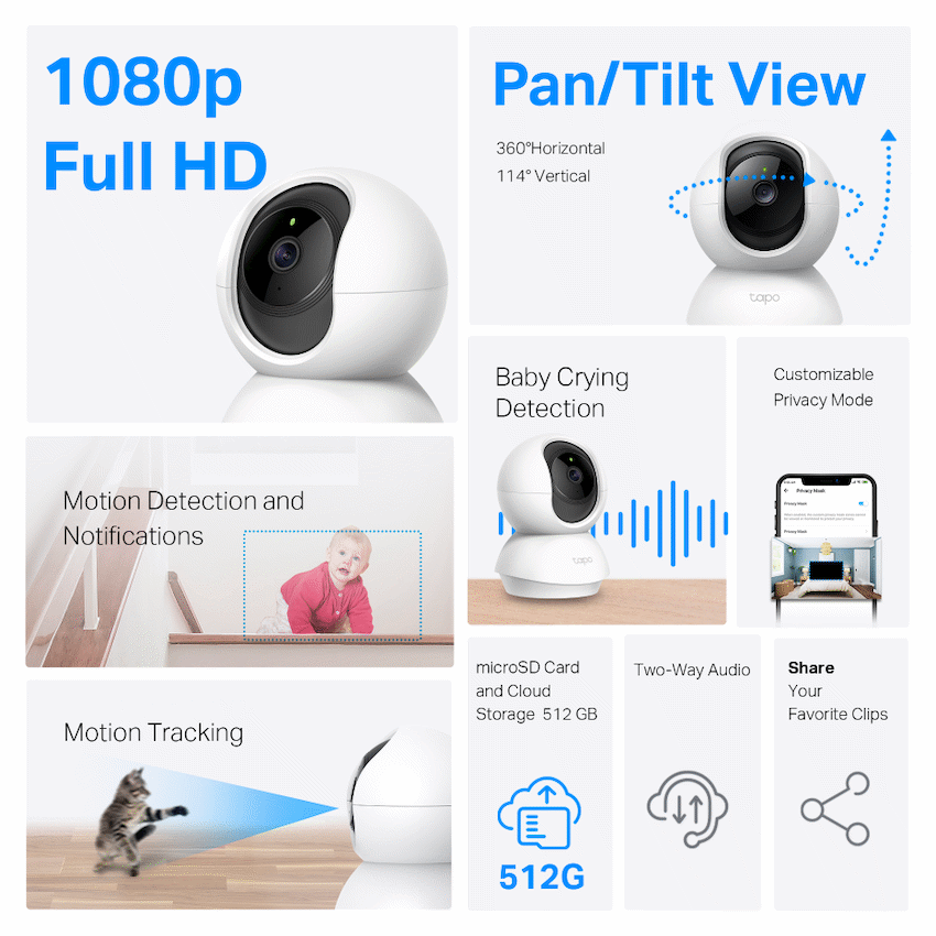 Tapo Smart Home TP-Link Tapo C200P2 Pan/Tilt Home Security Wi-Fi Camera