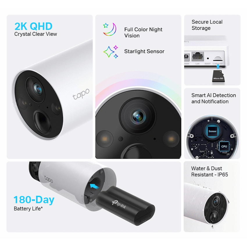 Tapo Smart Home TP-Link Tapo C420S2 2K Smart Wire-Free Security Camera, 2 Camera System