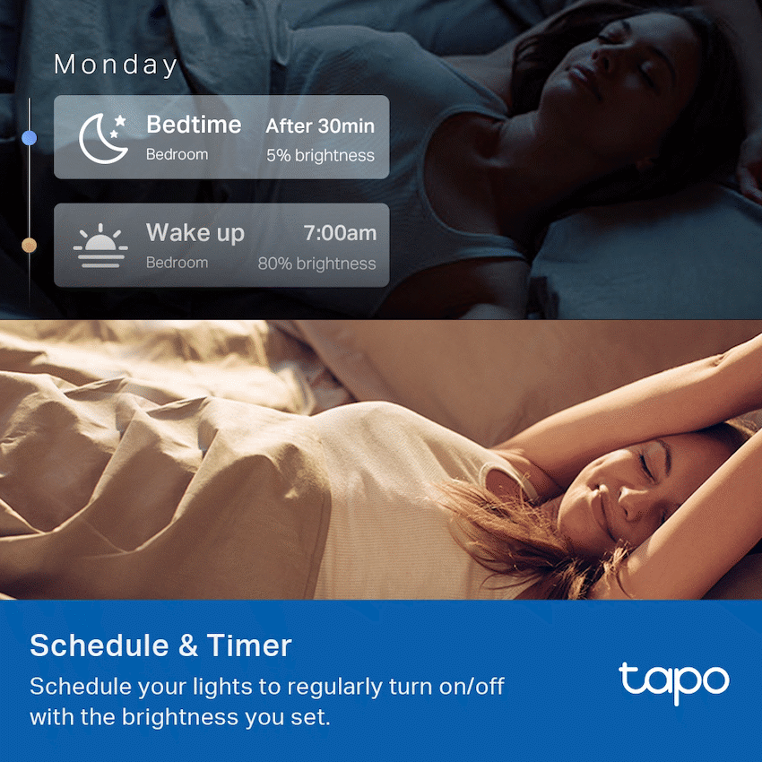 Tapo Smart Home TP-Link Tapo L530E 2 Pack 8.7w Smart Wi-Fi Warm White Light Bulb, Dimmable, A60, E27