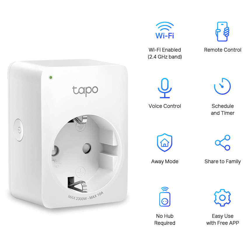 Tapo Smart Home TP-Link Tapo P100 (1-Pack) Wi-Fi 2.4G (1T1R), BT Onboarding
